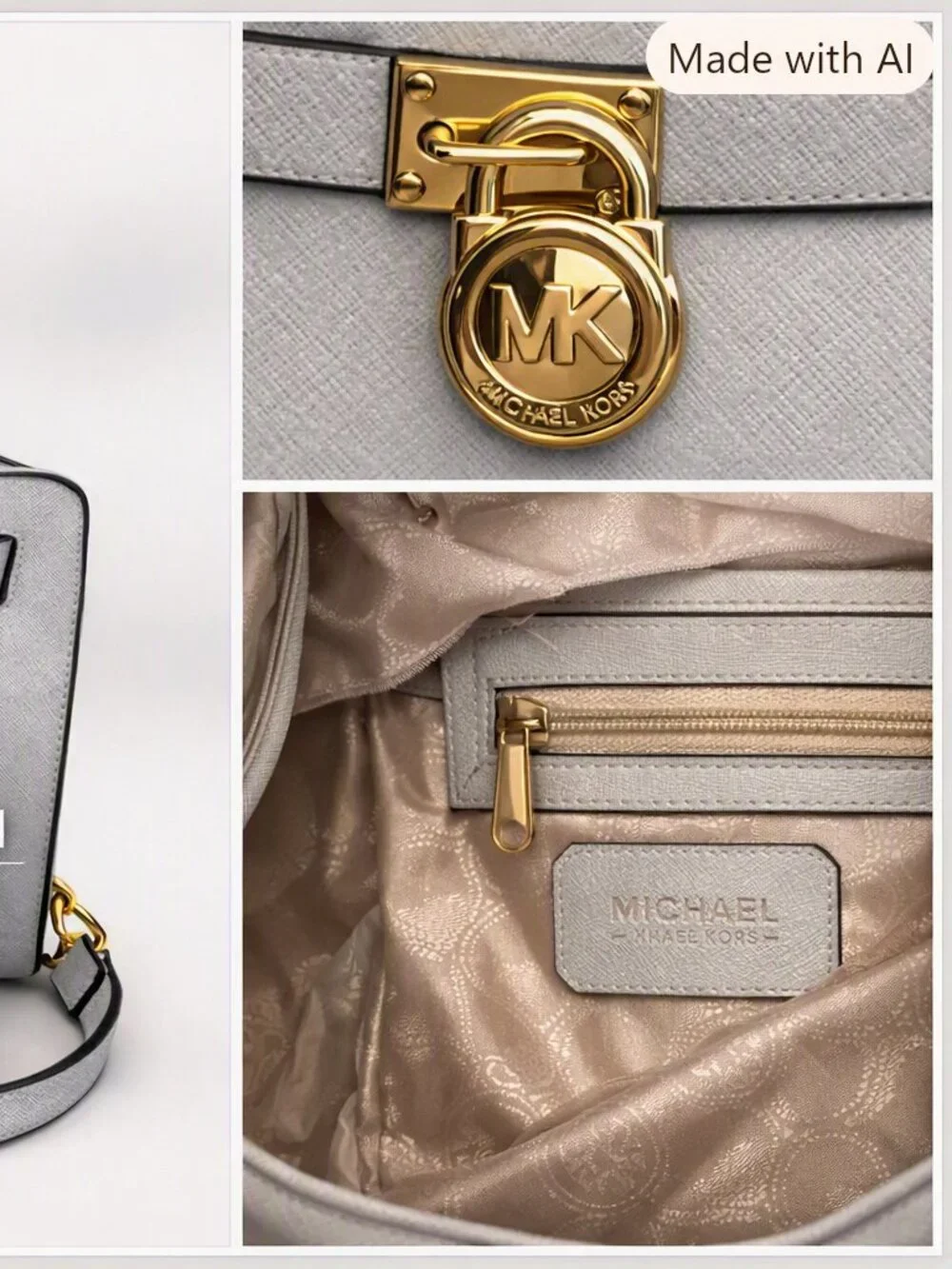 Michael Kors Hamilton Saffiano Leather Medium Satchel Light Grey Gold Hardware